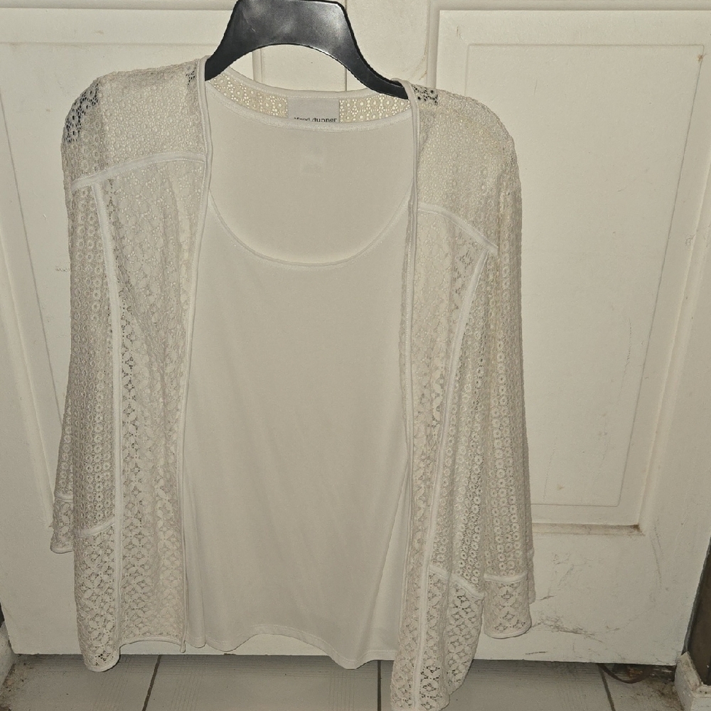Alfred Dunner White Lace Top with Attached Tank